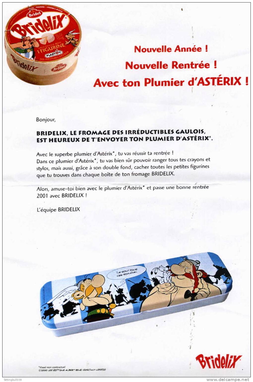 asterix  publicite bridelix accompagnee du cadeau   le plumier asterix  1996 les ed  albert ren u00e9