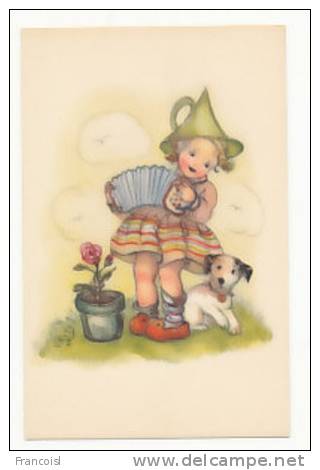 Petite Fille, Accordéon, Petit Chien Et Rose. Signée Erna MAison. Coloprint 44034/1 - Illustratoren & Fotografen