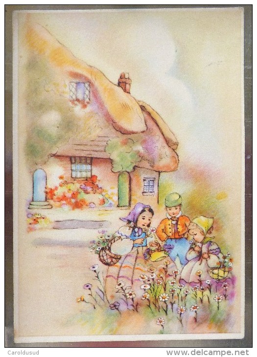 Litho Illustrateur COLOPRINT SELECT 8009 Erna Maison Enfants Dans Champs Fleurs Voyagé Cachet Theux 1944 Timbre - Illustratoren & Fotografen